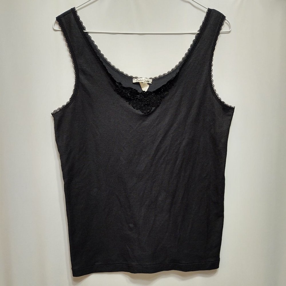 Cuddl Duds Lace Trim Tank Top w Floral Embroidery